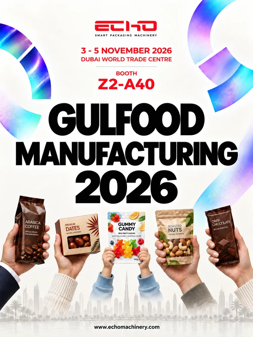 Gulfood Manufacturing 2026 poster, Echo Machinery booth Z2-A40